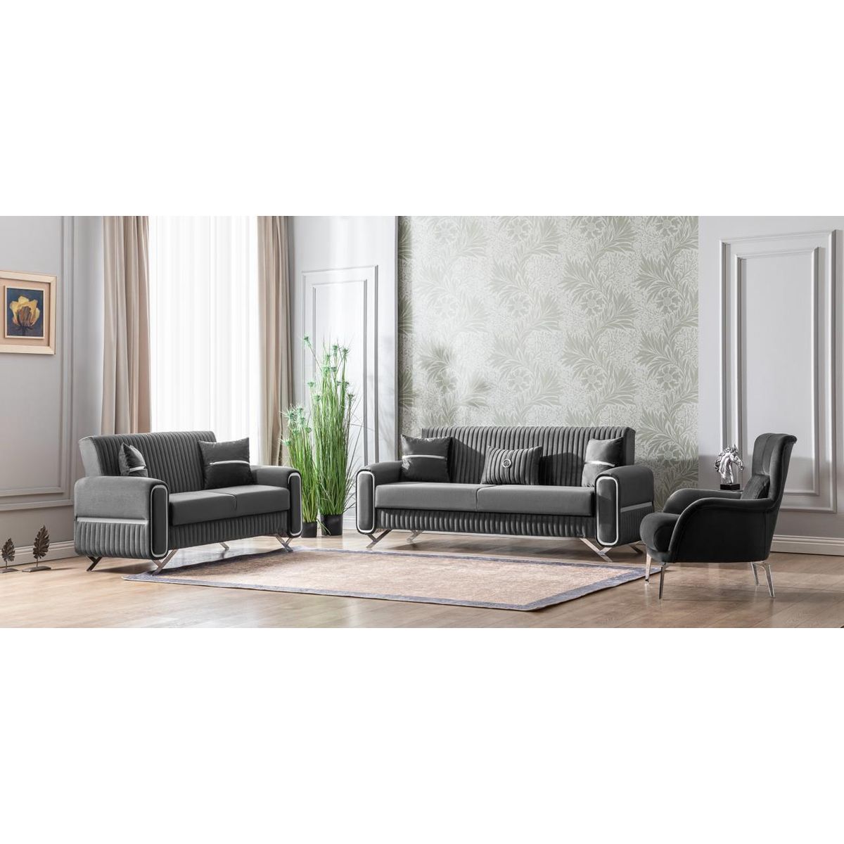 GENERICO - Set Sofa Camas Escalade para Living Gris 3+2+1 cuerpos