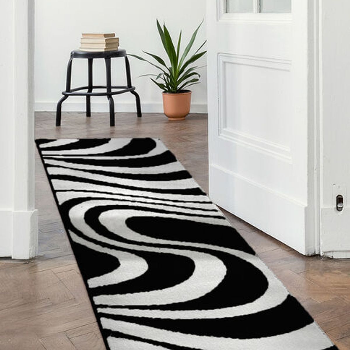 MROTTO - Alfombra de Pasillo Negro 70 x 230 cm  Moderna