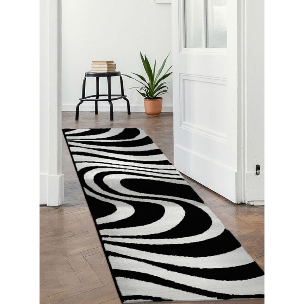 MROTTO - Alfombra de Pasillo Negro 70 x 230 cm  Moderna