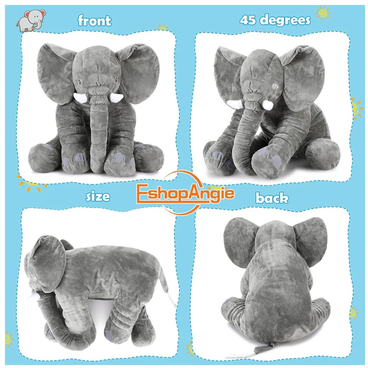ESHOPANGIE - Almohada Elefante De Soporte Para Bebés 0 A 3 Años Gris