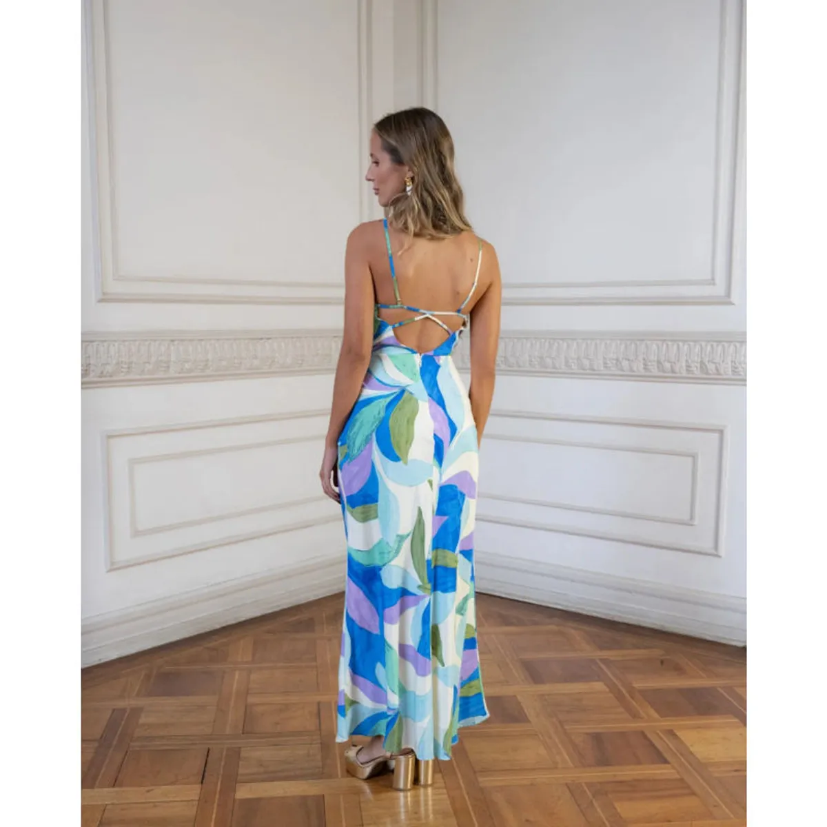 MI PLACARD - Vestido de Fiesta Vania Estampado Celeste