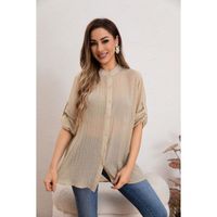 Blusa Mujer Lino Algodón Premium Liviana manga Larga Cuello Mao 8055