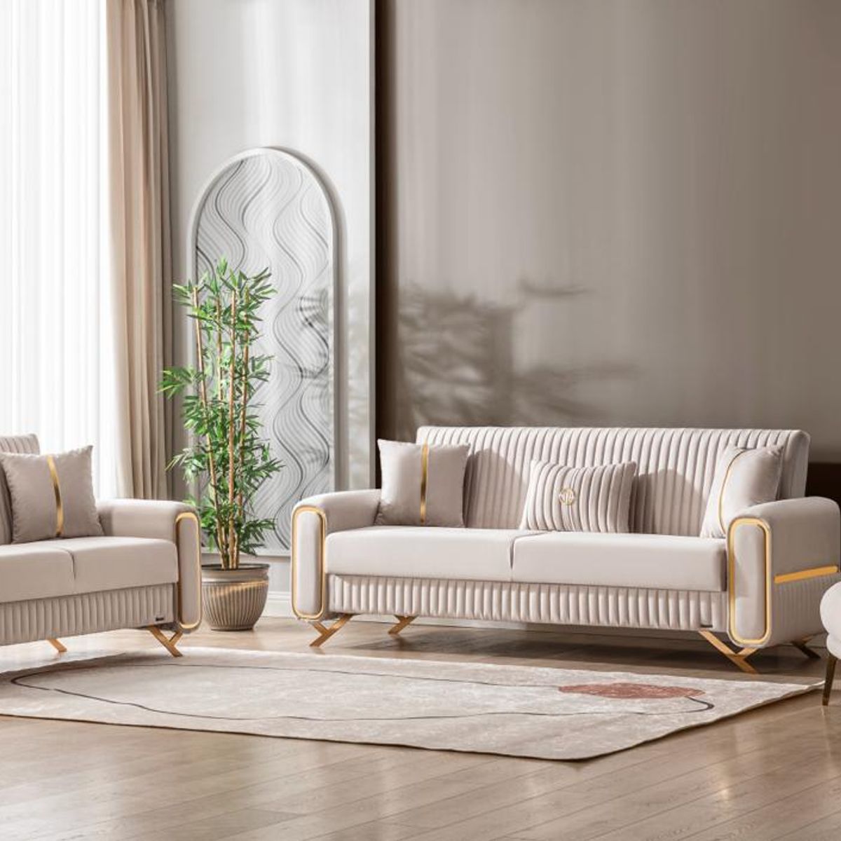 GENERICO - Set Sofa Camas Escalade para Living Beige 3+2+1 cuerpos