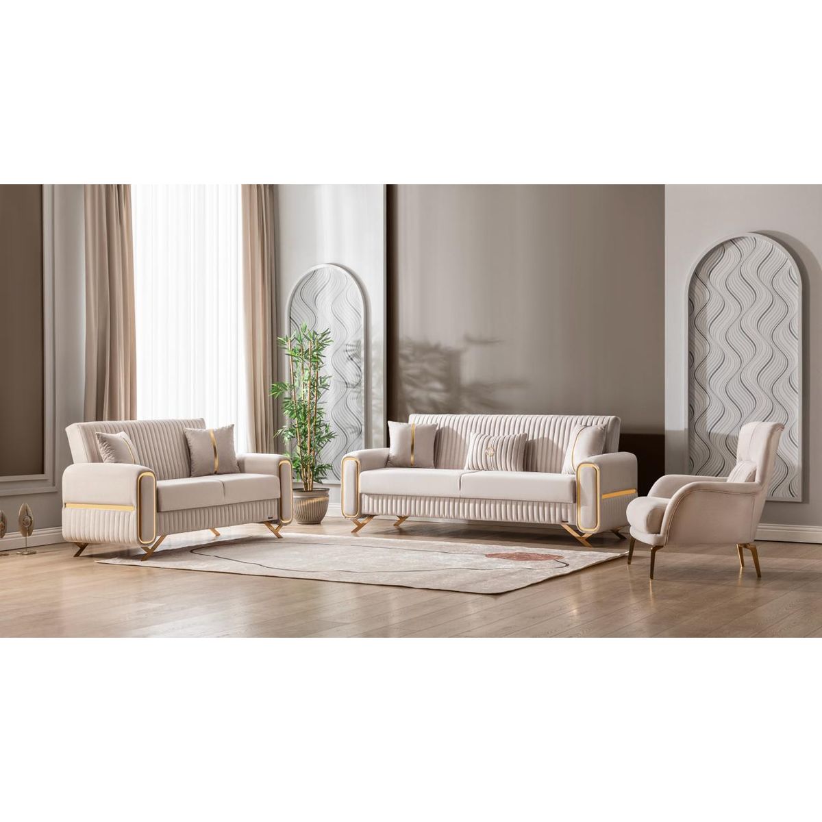 GENERICO - Set Sofa Camas Escalade para Living Beige 3+2+1 cuerpos