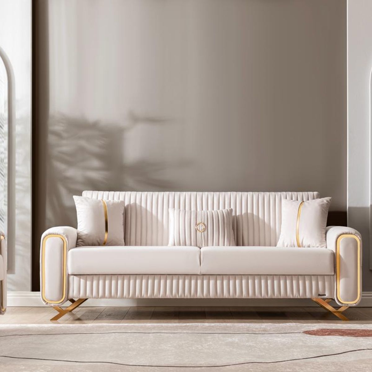 GENERICO - Set Sofa Camas Escalade para Living Beige 3+2+1 cuerpos