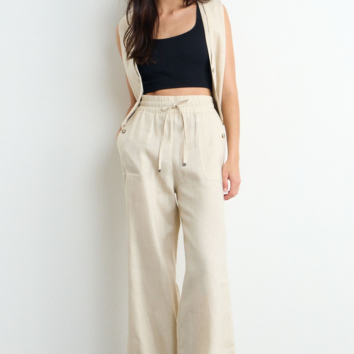 IO - Pantalon Liso Mujer Beige Io