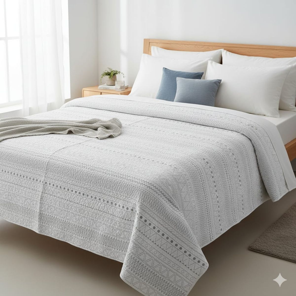 GENERICO - CUBRECAMA QUILT DE VERANO DELGADO DISEÑO MODERNO BLANCO 1.5 PLAZA 100% ALGODON