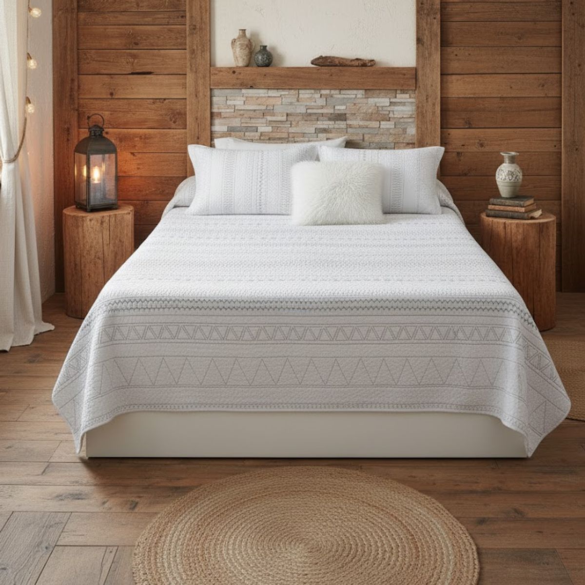 GENERICO - CUBRECAMA QUILT DE VERANO DELGADO DISEÑO MODERNO BLANCO 1.5 PLAZA 100% ALGODON
