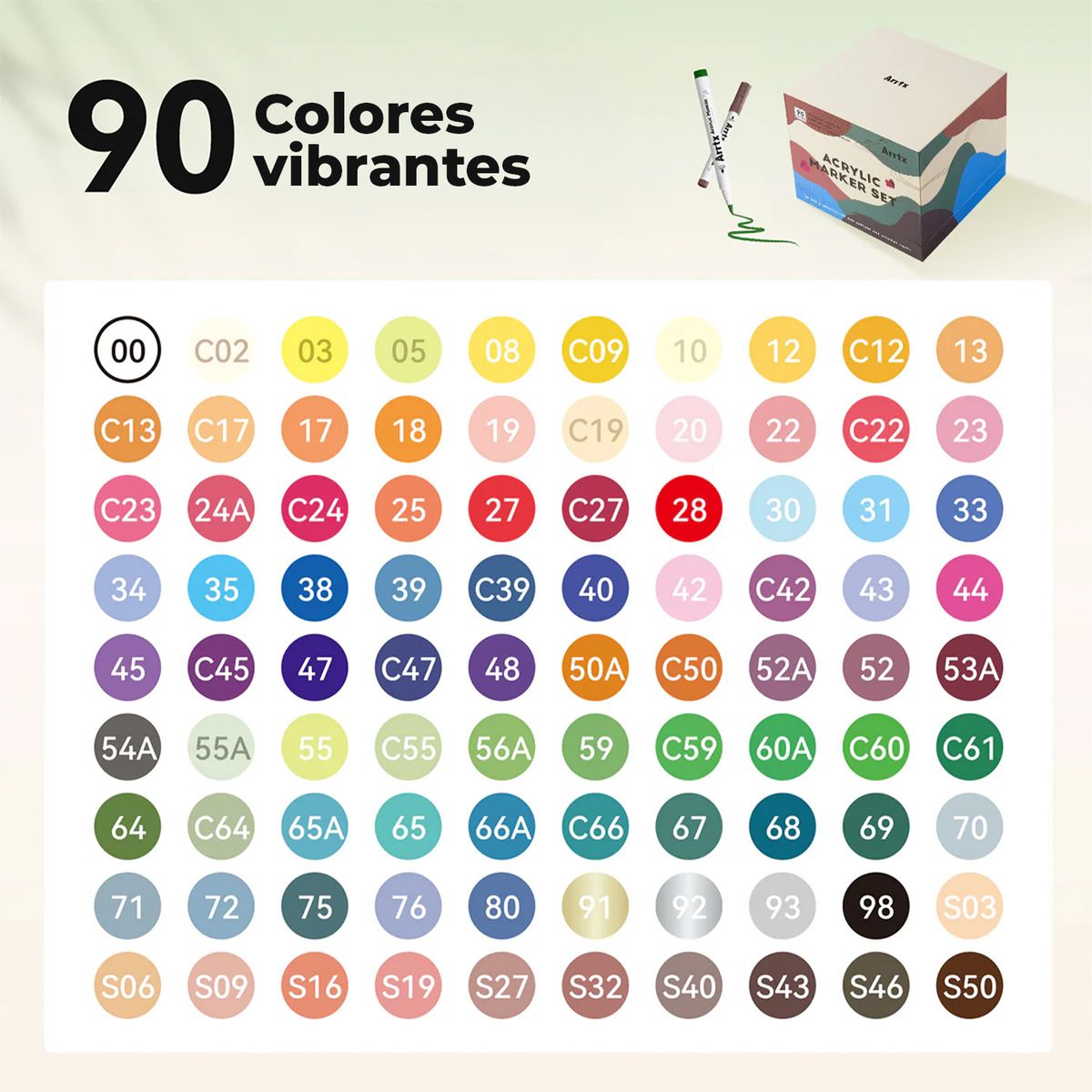 ARRTX - Arrtx 90 Marcadores Acrílicos Punta Pincel 90A