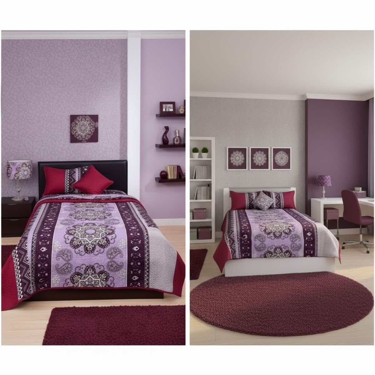 GENERICO - CUBRECAMA QUILT DE VERANO DELGADO DISEÑO LILA MANDALA 2 PLAZA 100% ALGODON