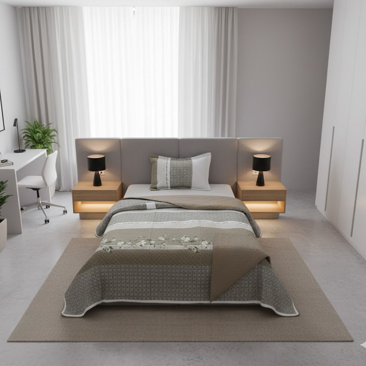 GENERICO - CUBRECAMA QUILT DE VERANO DELGADO DISEÑO VERDE FLOR 2 PLAZA 100% ALGODON