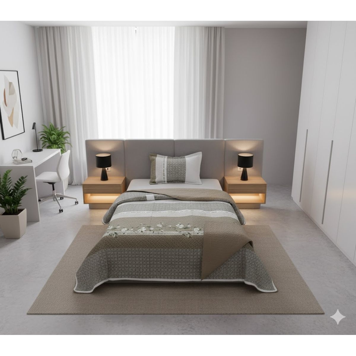 GENERICO - CUBRECAMA QUILT DE VERANO DELGADO DISEÑO VERDE FLOR 2 PLAZA 100% ALGODON