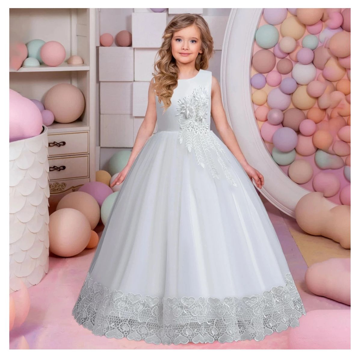 ALMA & DECO - Vestido Bautizo Paje Boda Primera Comunión Mod Margarita Blanco