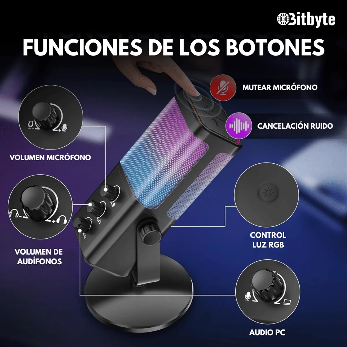 BITBYTE - Micrófono de Streaming Podcast RGB Bitbyte M7 Gamer