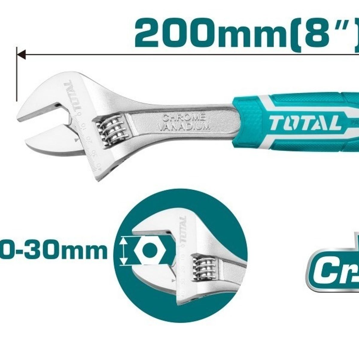TOTAL - Llave Francesa Ajustable 8 Pulgadas Total