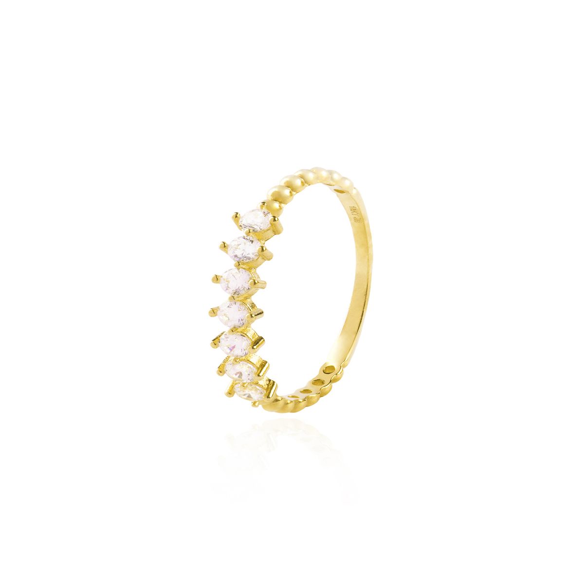 JB JOYAS BARON - Anillo Oro Amarillo 14kt Tiara Siete Circonitas 2MM