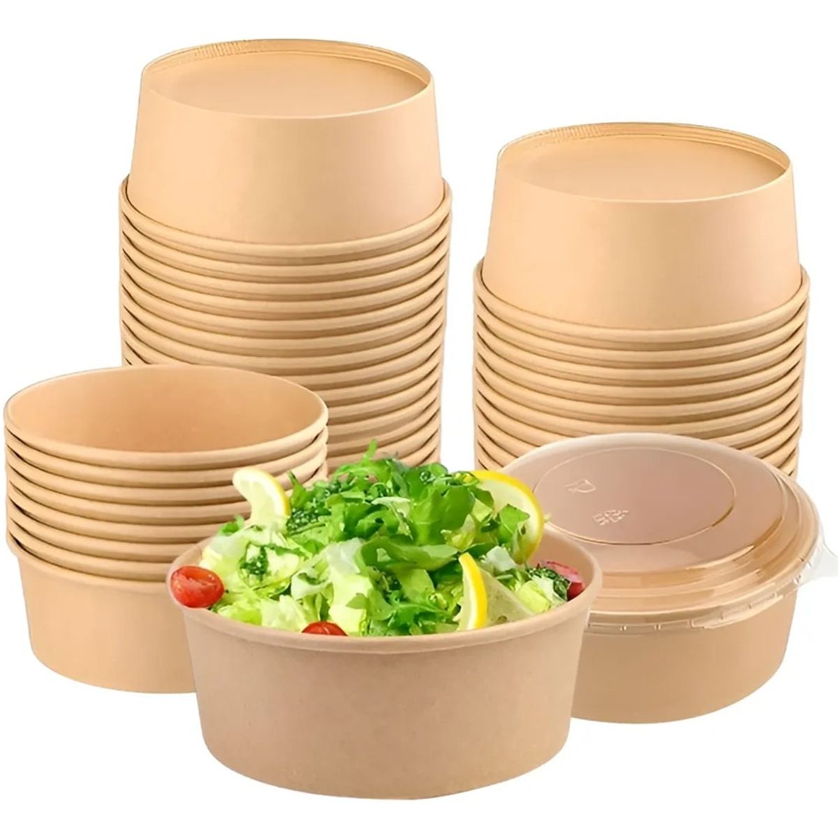 PASTELERIUSCL - X200 Bowl Con Tapa Bowls Plastico Envases Bowl Kraft 750 Cc Bowl Ensalada Bowl Desechable Plástico