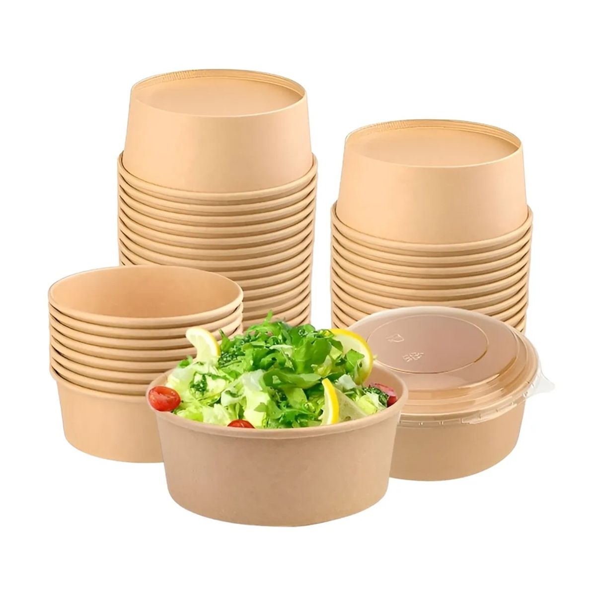 PASTELERIUSCL - X200 Bowl Con Tapa Bowls Plastico Envases Bowl Kraft 750 Cc Bowl Ensalada Bowl Desechable Plástico