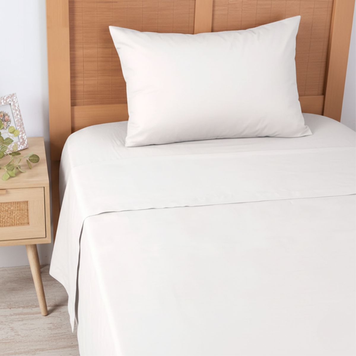 MASHINI - Sábana 144 Hilos Lisa Perla Algodón Poliéster 1,5 Plazas