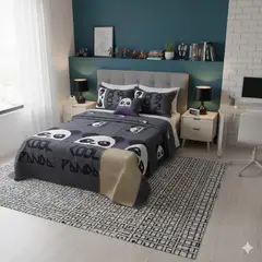 GENERICO - CUBRECAMA QUILT DE VERANO DELGADO DISEÑO GRIS PANDA 2 PLAZA 100% ALGODON