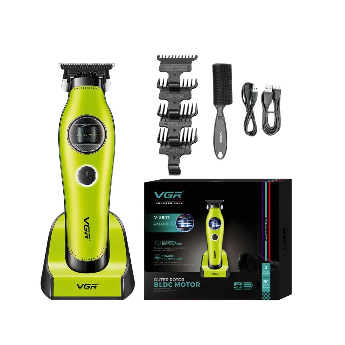 VGR VOYAGER - Maquina Patillera Trimmer VGR880T Rotatech Bldc 7200RPM Verde