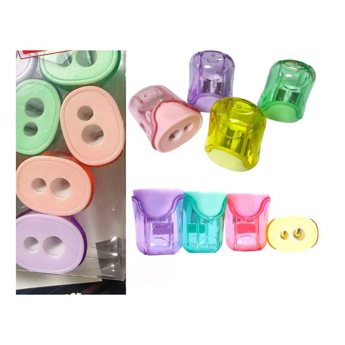 GENERICO - Pack 12 Sacapuntas Doble con Receptor - Pastel