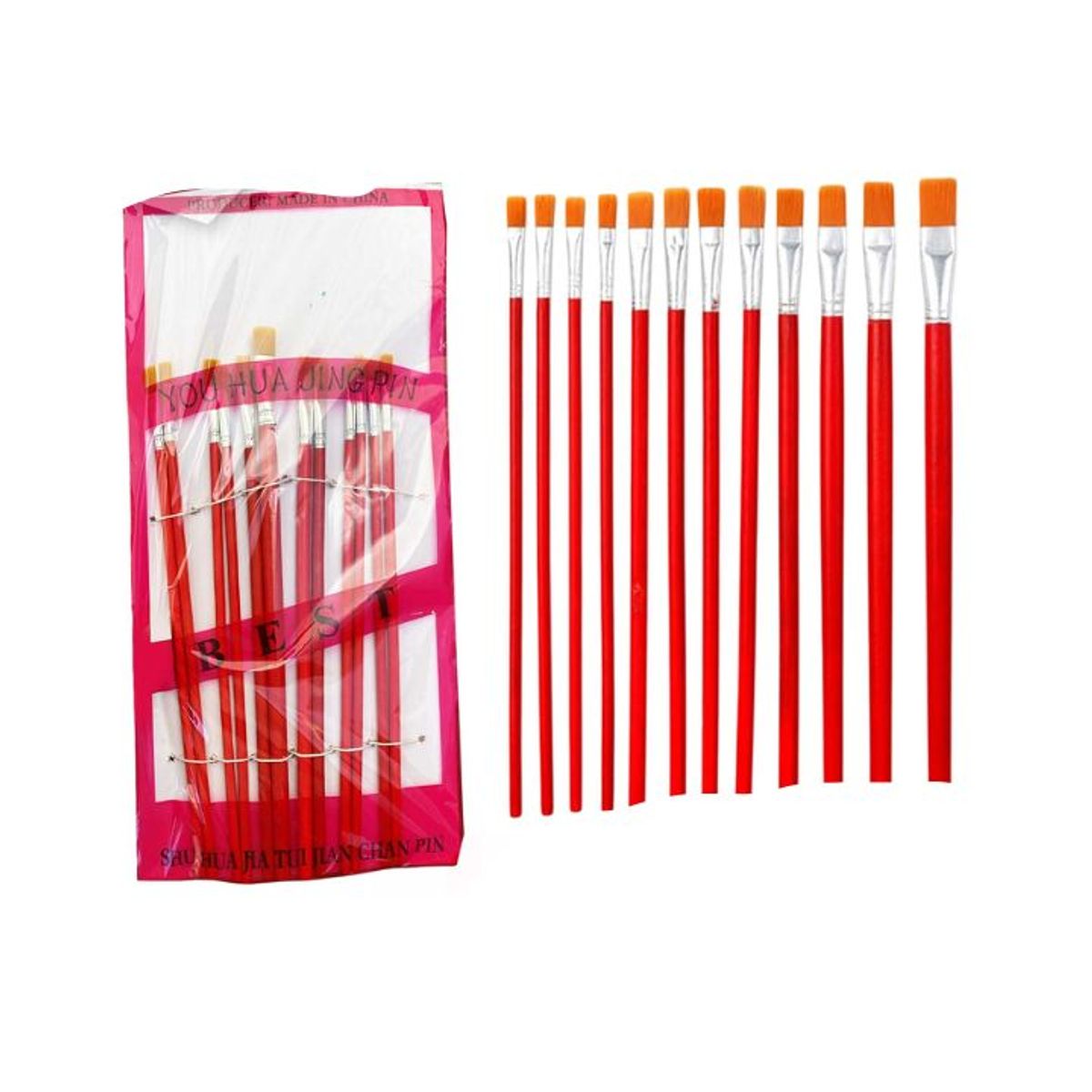 GENERICO - Set 12 Pinceles Plana Ancho Tipo Brocha
