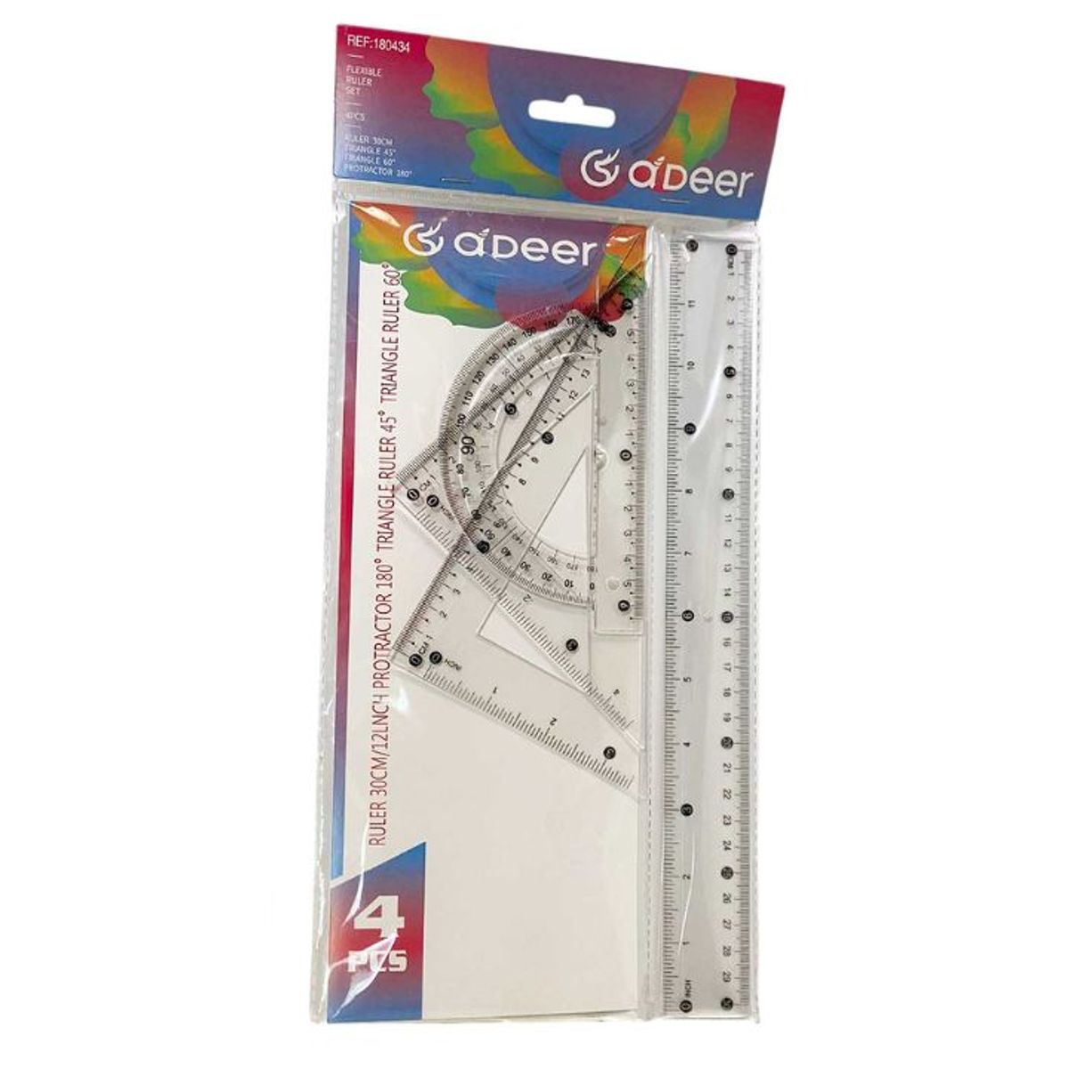 GENERICO - Set de Regla 30cm 4 Piezas Transparente