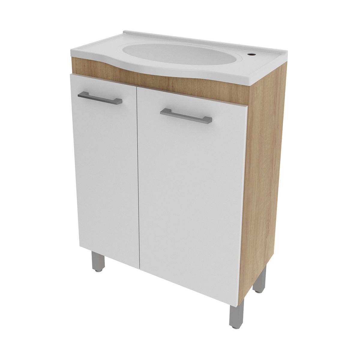 TECNOMOBILI - Mueble de Baño 2 Puertas con Lavamanos Blanco/Almendra 60x84.3x35 cm