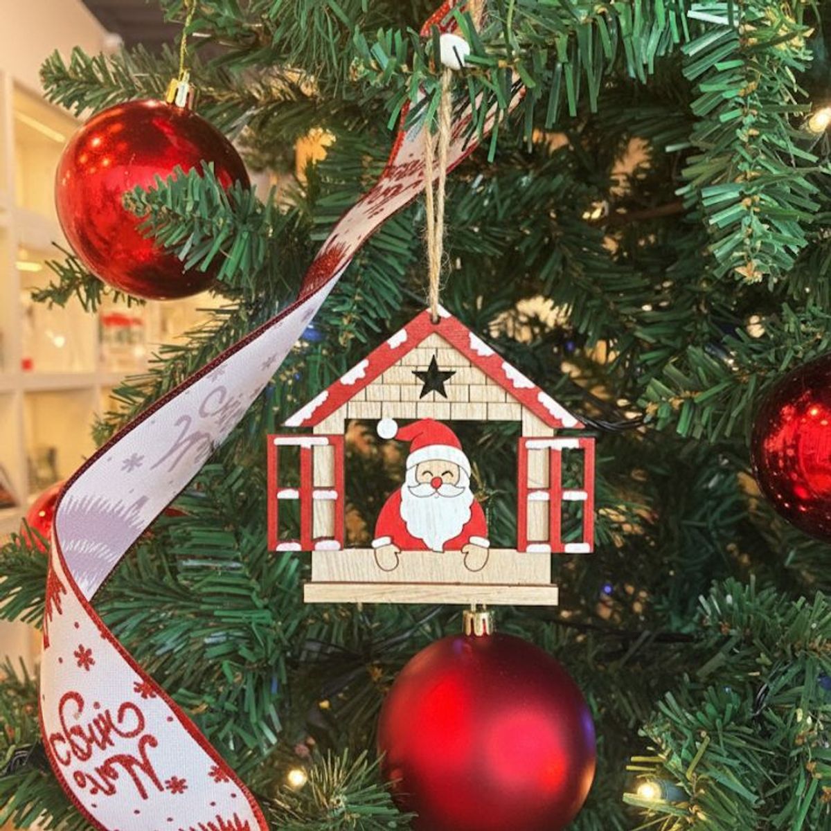 WAKESHOME - Mini decoración Vitange colgantes de madera Navideñas 10 cm