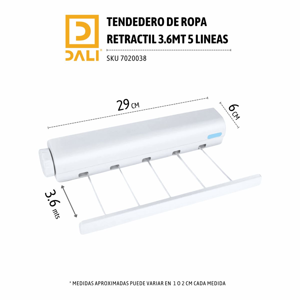 GENERICO - Tendedero Retráctil 5 Líneas 3.6 m – Para Pared