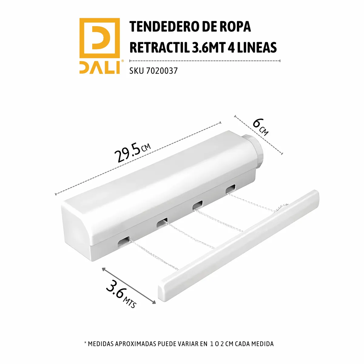 GENERICO - Tendedero Retráctil 4 Líneas 3.6 m – Para Pared