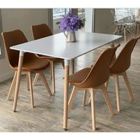 Juego de Comedor Mesa Rectangular Melamina Blanca 130x80cm + 4 Sillas Tulip