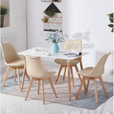 Imagen 2 del producto Juego de Comedor Mesa Rectangular Melamina Blanca 130x80cm + 4 Sillas Tulip