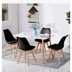 CORI CORI - Juego de Comedor Mesa Rectangular Melamina Blanca 130x80cm + 4 Sillas Tulip