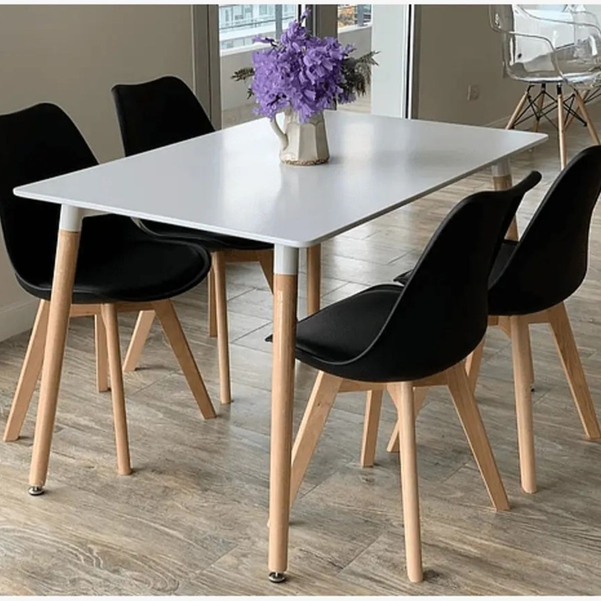 CORI CORI - Juego de Comedor Mesa Rectangular Melamina Blanca 130x80cm + 4 Sillas Tulip