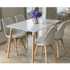 CORI CORI - Juego de Comedor Mesa Rectangular Melamina Blanca 130x80cm + 4 Sillas Tulip