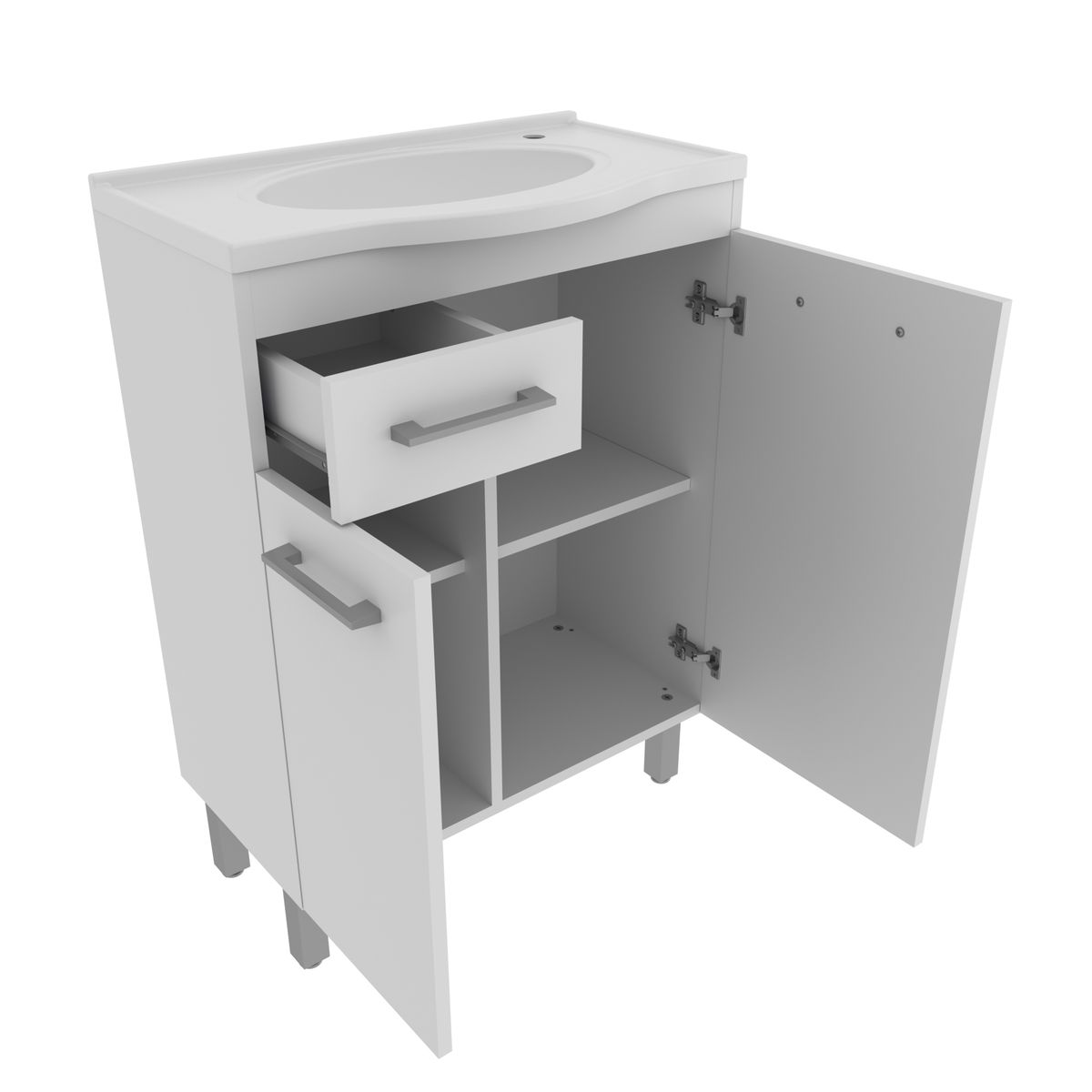 TECNOMOBILI - Mueble de Baño 2 Puertas 1 Cajón con Lavamanos Blanco 60x84.3x35 cm