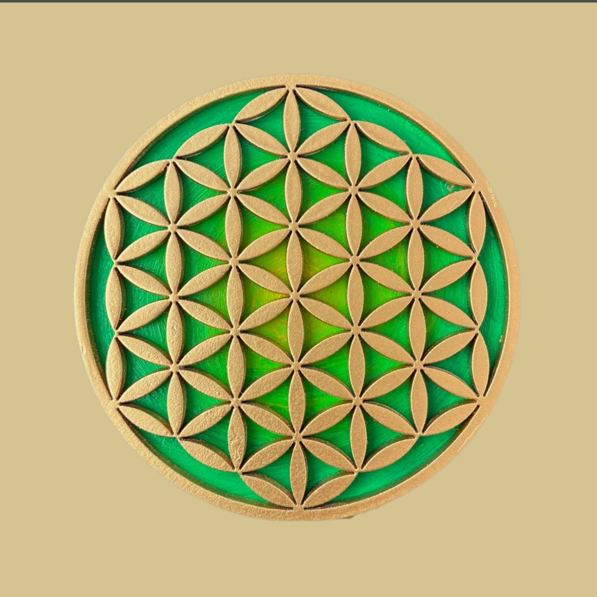 GENERICO - FLOR DE LA VIDA VERDE EN MADERA