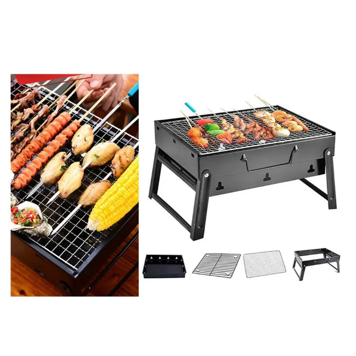 GENERICO - Parrilla a Carbon Portatil Mediana 43x29cm Metal