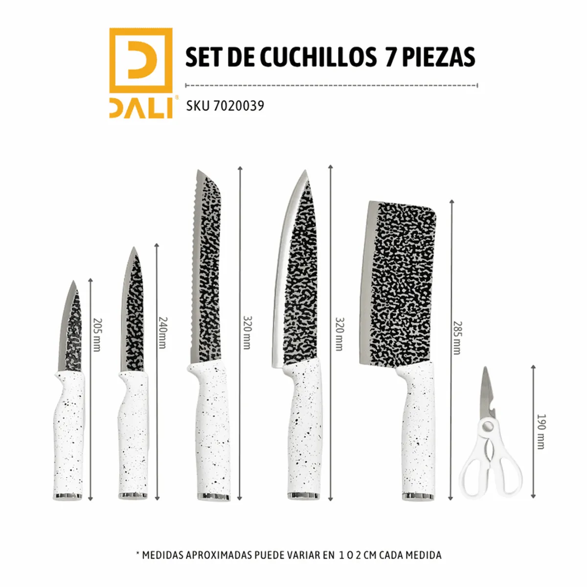 GENERICO - Set de Cuchillos 7 Piezas – Acero Inoxidable con Soporte