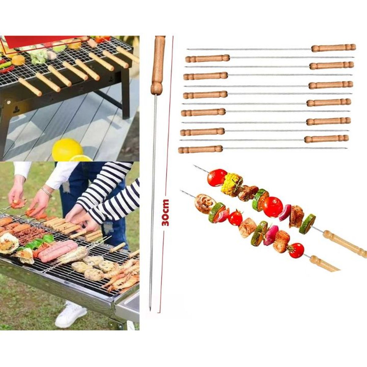 GENERICO - Pinchos Anticucho Acero 30cm trae 12pcs