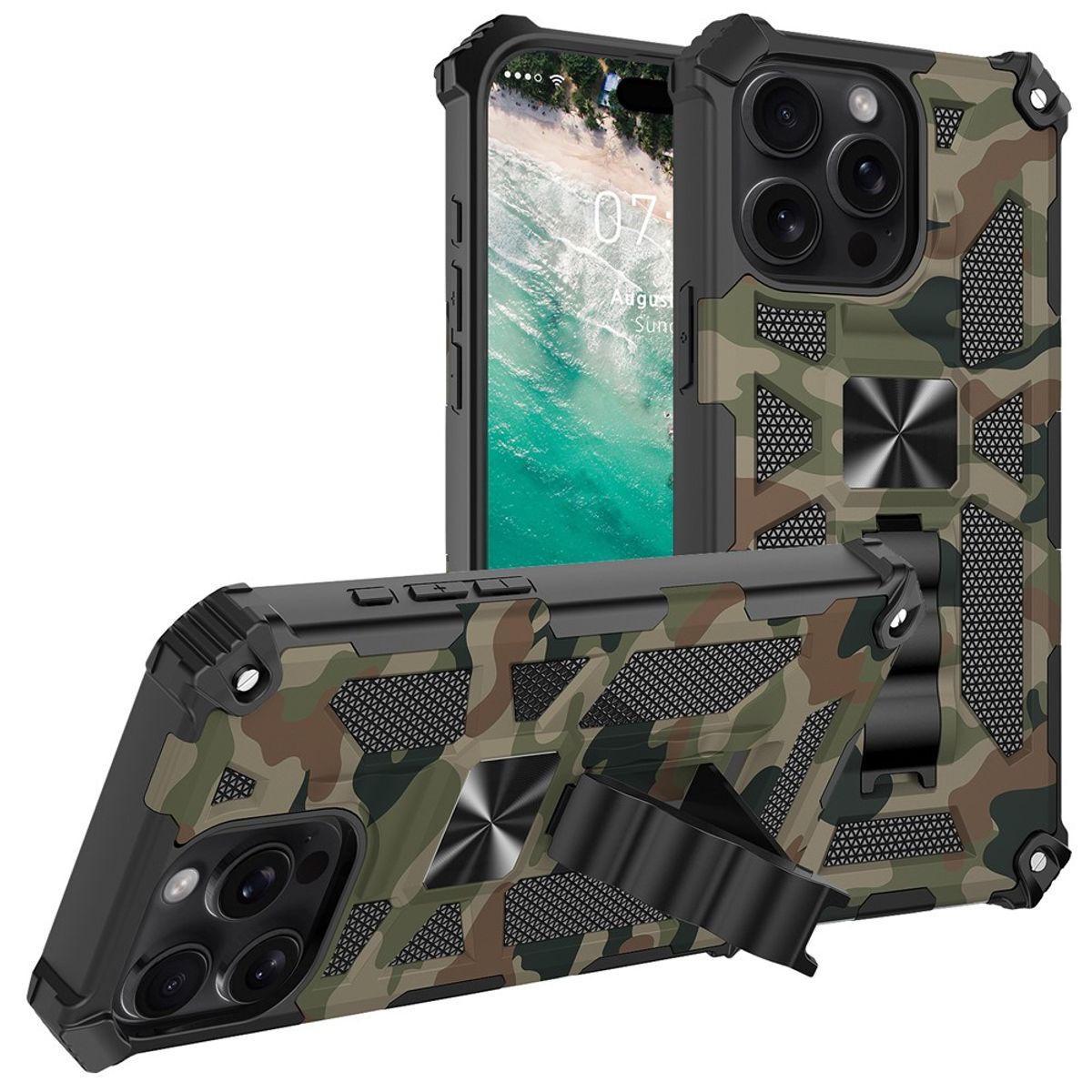 GENERICO - Carcasa para Antigolpe Reforzada para iPhone 16 Pro Max - Verde Camuflaje