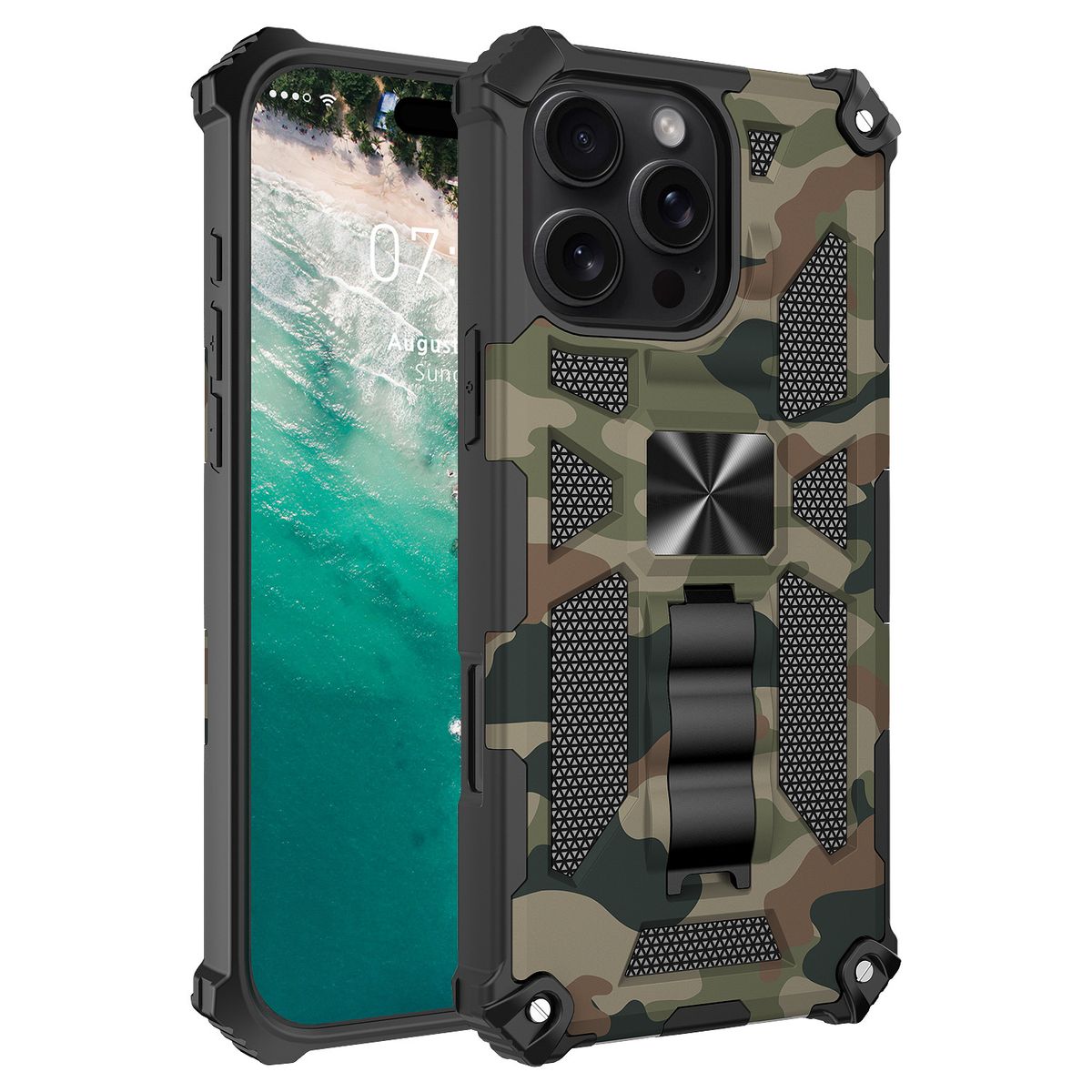 GENERICO - Carcasa para Antigolpe Reforzada para iPhone 16 Pro Max - Verde Camuflaje