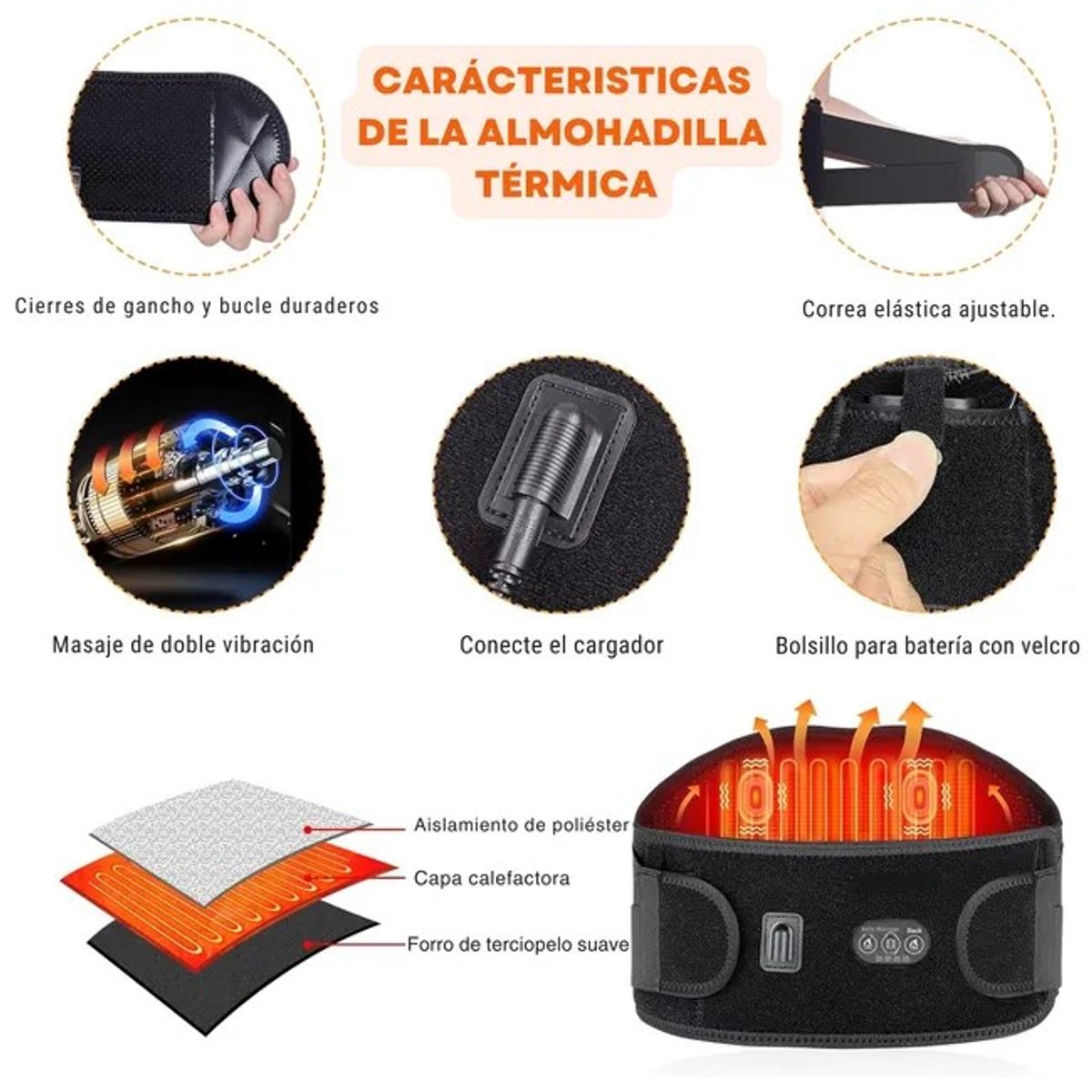 MOVI - Faja Lumbar Terapeútica con Calor- con bolsillo para compresas de Frío