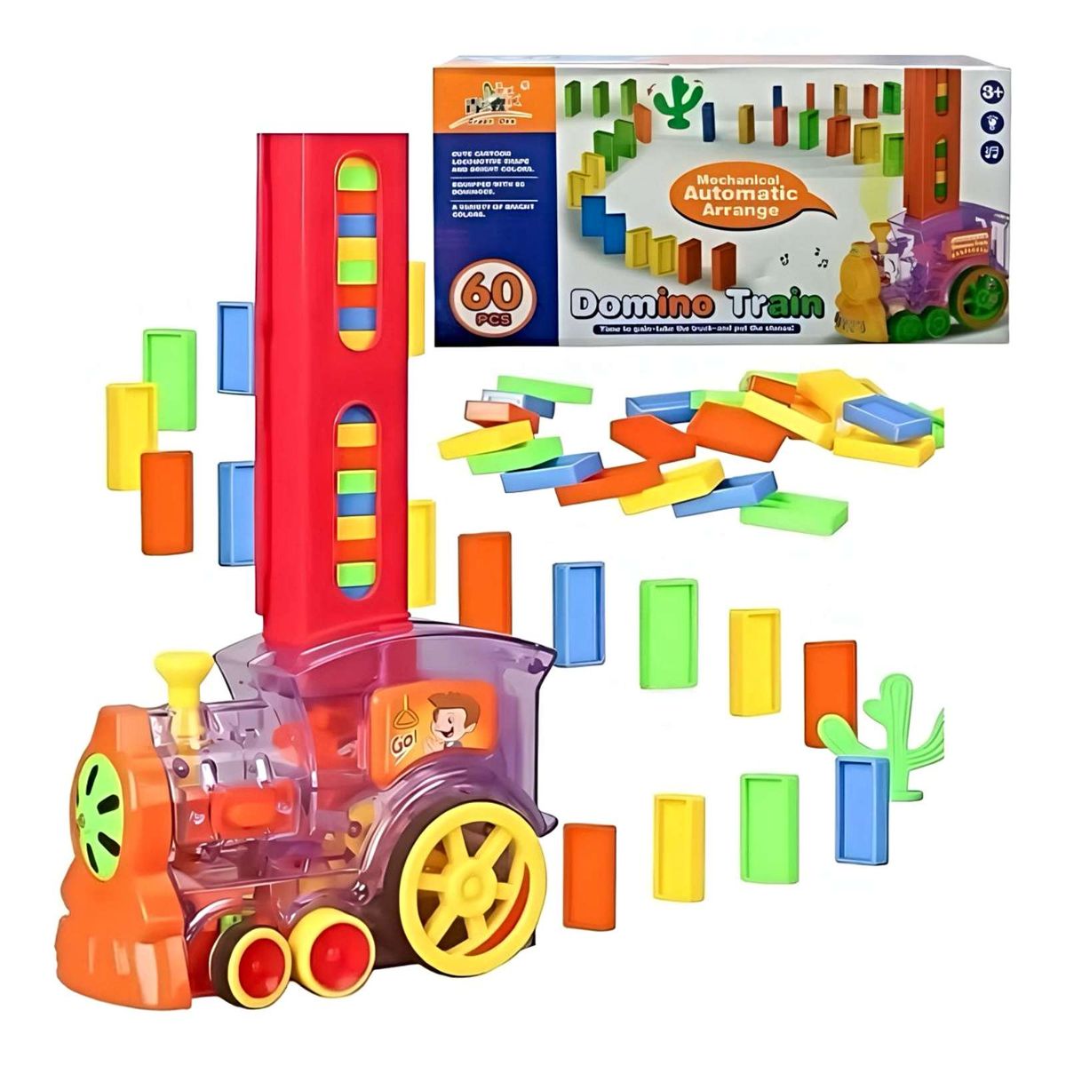 GENERICO - Juego  infantil de tren de dominó luz y sonido 80 piezas