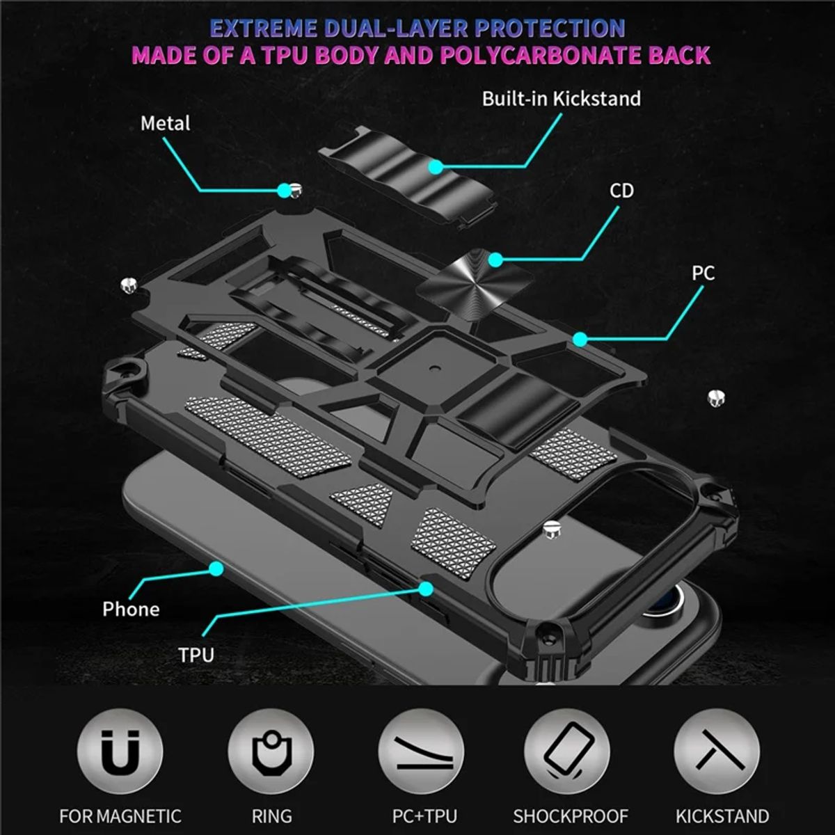 GENERICO - Carcasa para Antigolpe Reforzada para iPhone 17 Air - Negro