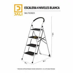 GENERICO - Escalera Plegable 4 Peldaños – Metal Resistente 150 kg Blanco