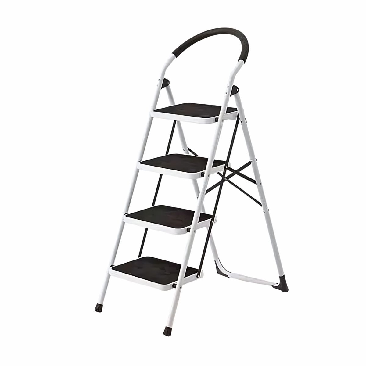 GENERICO - Escalera Plegable 4 Peldaños – Metal Resistente 150 kg Blanco