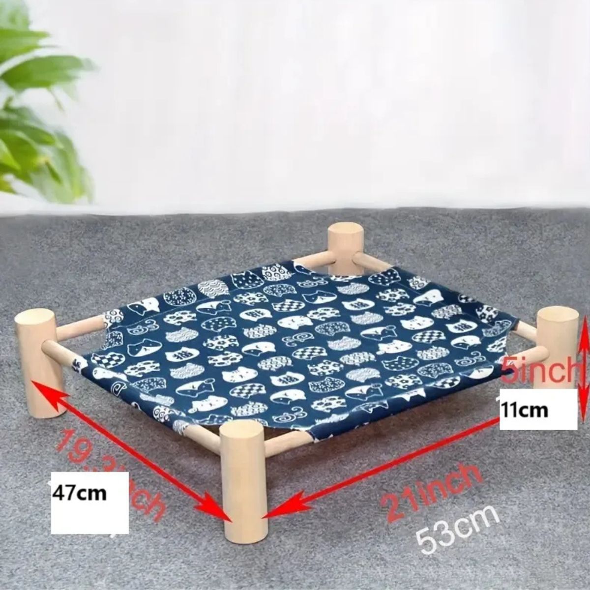 SUKEA - Cama Elevada Altura Refrescante Estampado Para Mascotas Azul Gatito